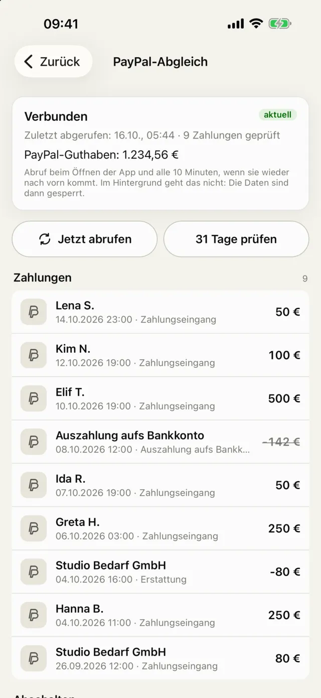 PayPal-Abgleich mit zugeordneten Zahlungen